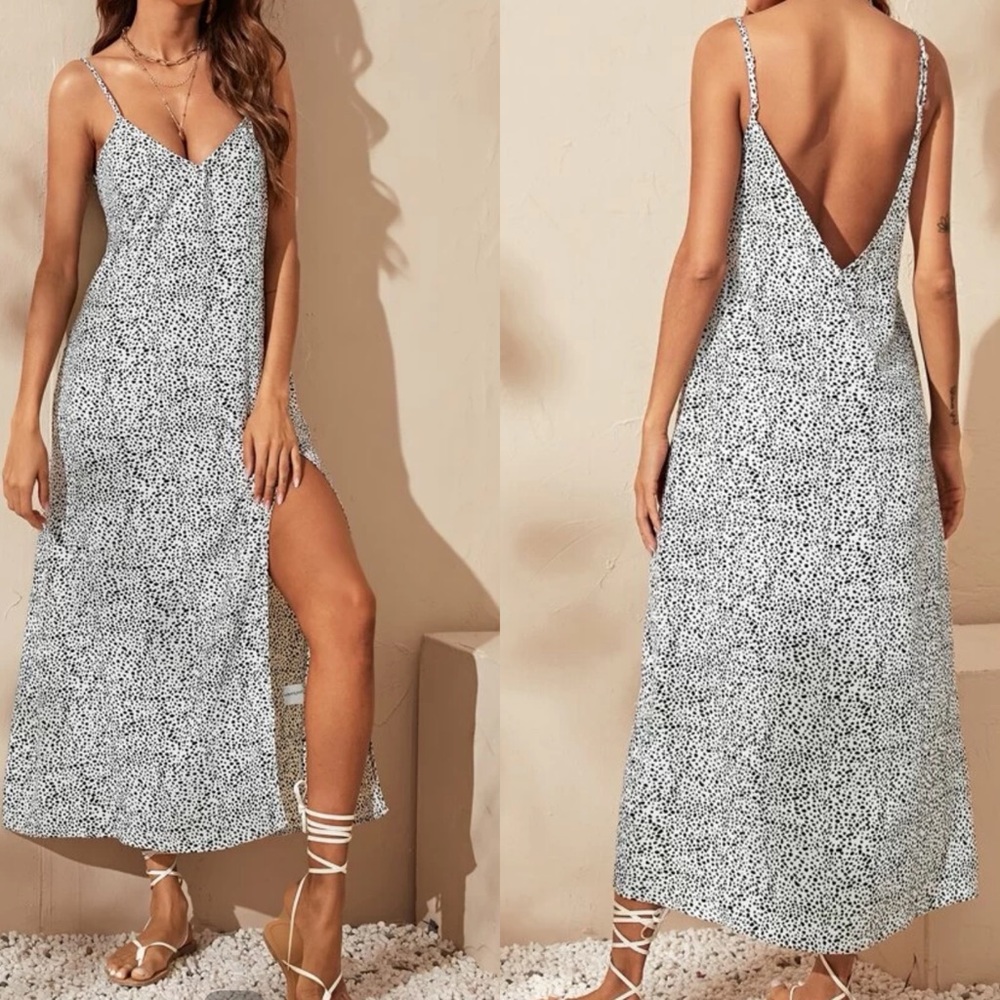 Shein Maxi Dress 4 Small Medium White Black Dalmatian Resort Beach Summer Boho